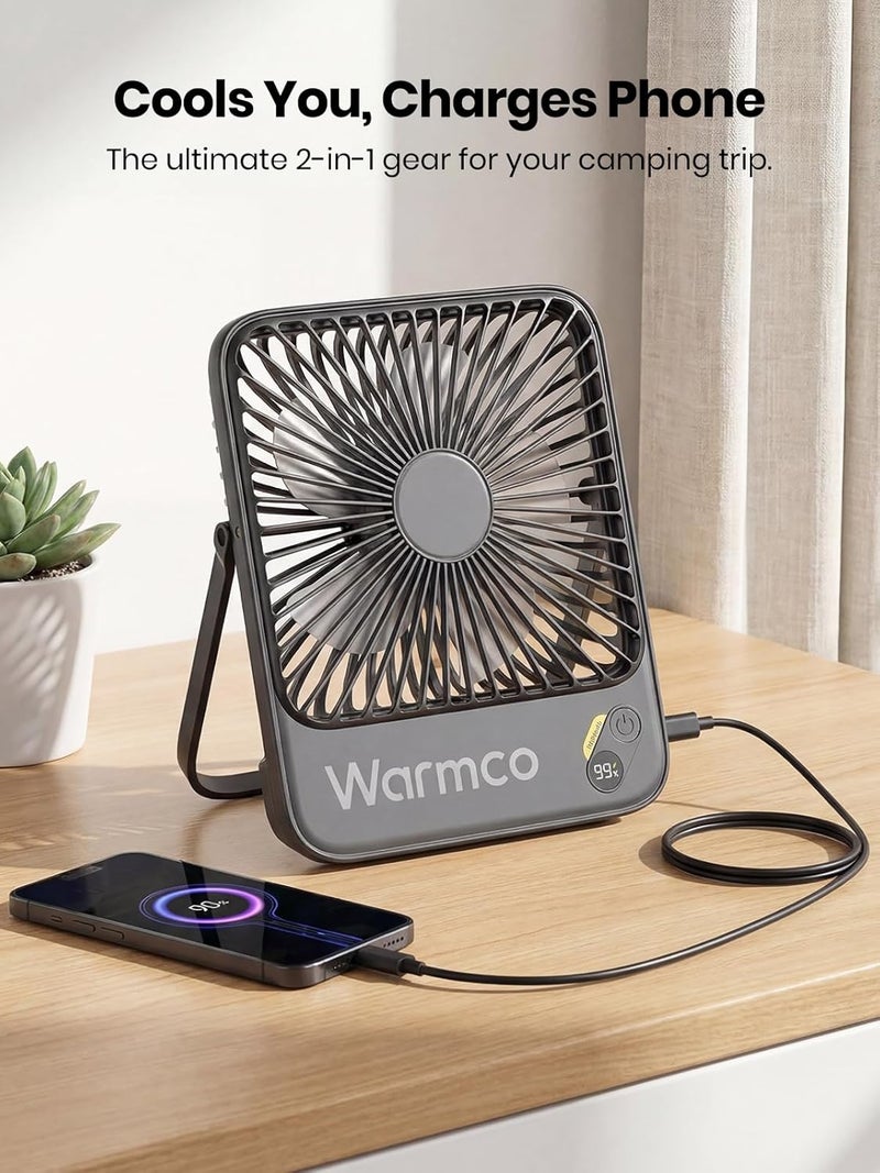 Warmco 10000mAh Portable Travel Fan 7-inch, Max 24H Runtime, Ultra-thin Quiet Rechargeable Battery Operated Desk Fan with Digital Display for Camping, Office, Bedroom, Cruise Essentials - Image 4