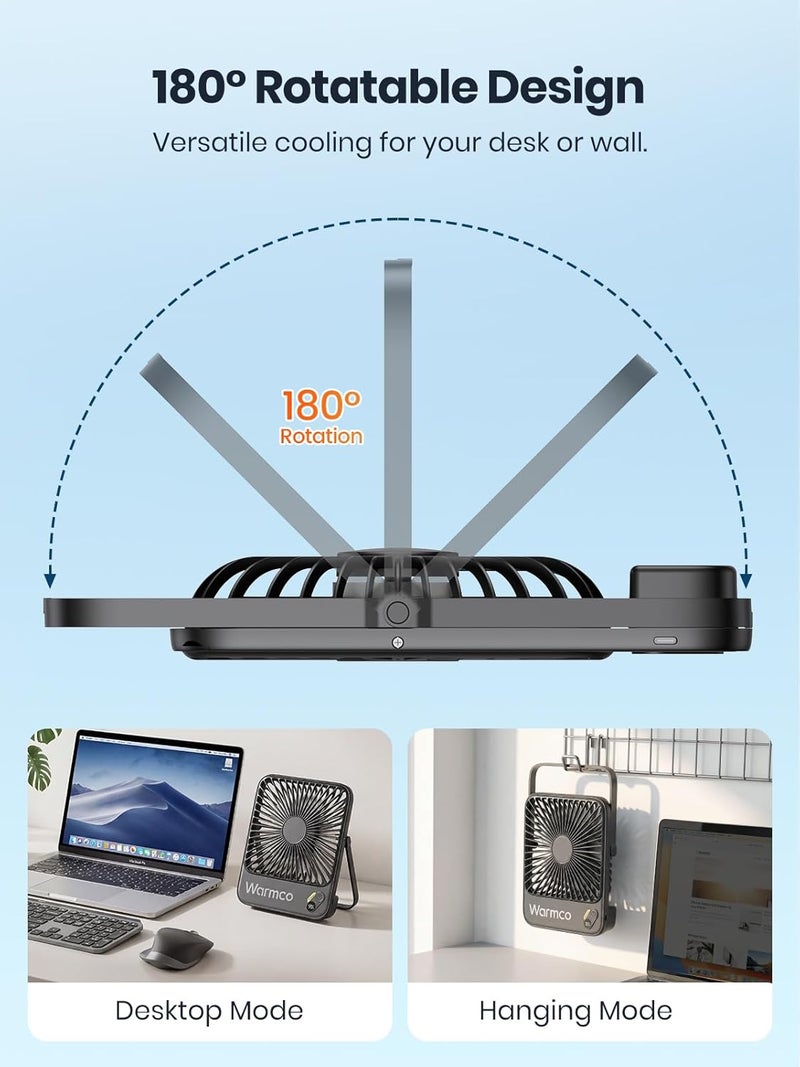 Warmco 10000mAh Portable Travel Fan 7-inch, Max 24H Runtime, Ultra-thin Quiet Rechargeable Battery Operated Desk Fan with Digital Display for Camping, Office, Bedroom, Cruise Essentials - Image 3