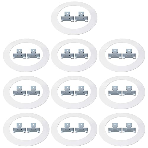 harrrrd 10 Pack White Plastic Trim Ring 8.6 Inch Diameter and 10 Pairs of Retrofit Recessed Downlight Housing C Clips Combo - Image 1