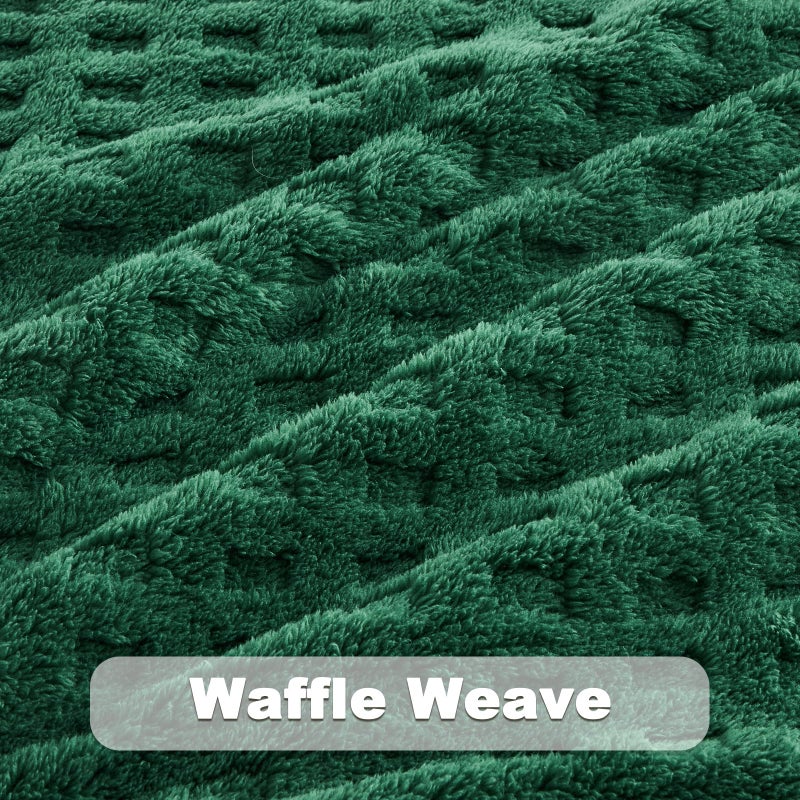 NEWCOSPLAY Super Soft Twin Blanket Green Premium Silky Flannel Fleece 3D Waffle Checkered Lightweight Bed Blanket All Season Use (Dark Green  Twin(60""x80"")) - Image 5