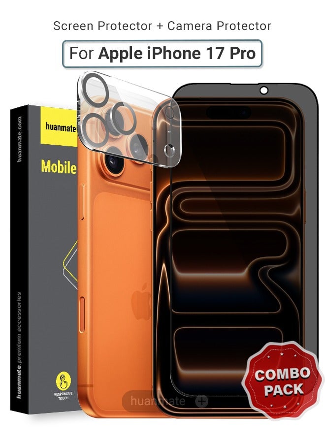 huanmate 2 in 1 Apple iPhone 17 Pro Protection Pack - Anti-Peeping Privacy Glass Screen Protector & Camera Lens Protector, Premium Edge-to-Edge, High Transparency, Anti-Explosion, Easy Installation - Image 1