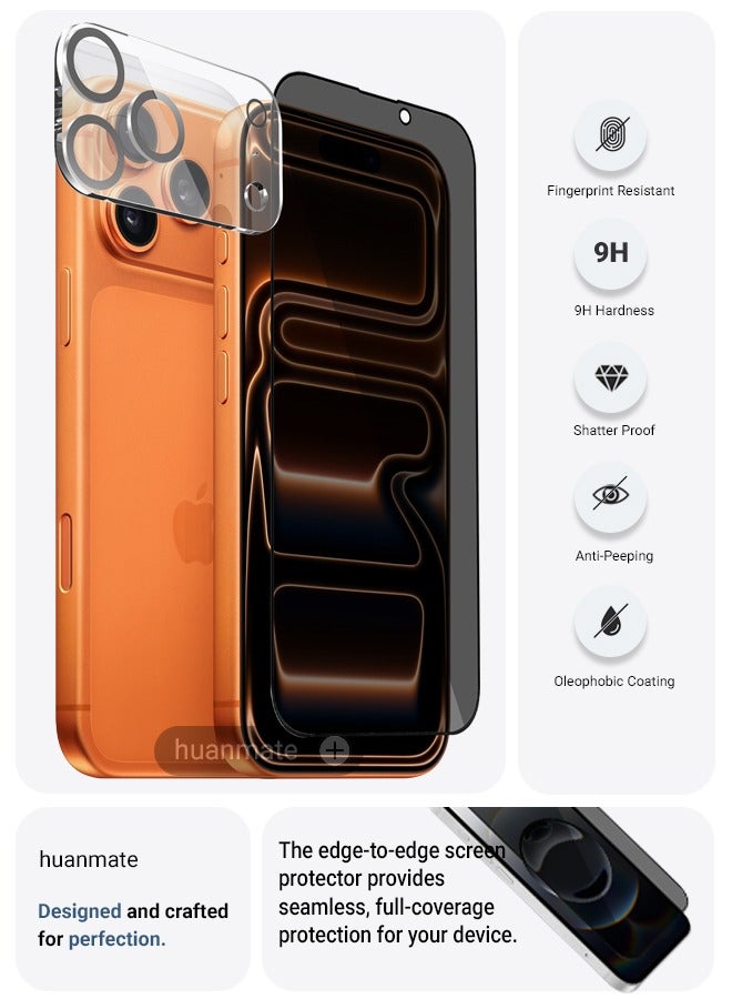 huanmate 2 in 1 Apple iPhone 17 Pro Protection Pack - Anti-Peeping Privacy Glass Screen Protector & Camera Lens Protector, Premium Edge-to-Edge, High Transparency, Anti-Explosion, Easy Installation - Image 2