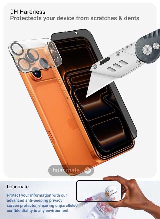 huanmate 2 in 1 Apple iPhone 17 Pro Protection Pack - Anti-Peeping Privacy Glass Screen Protector & Camera Lens Protector, Premium Edge-to-Edge, High Transparency, Anti-Explosion, Easy Installation - Image 4