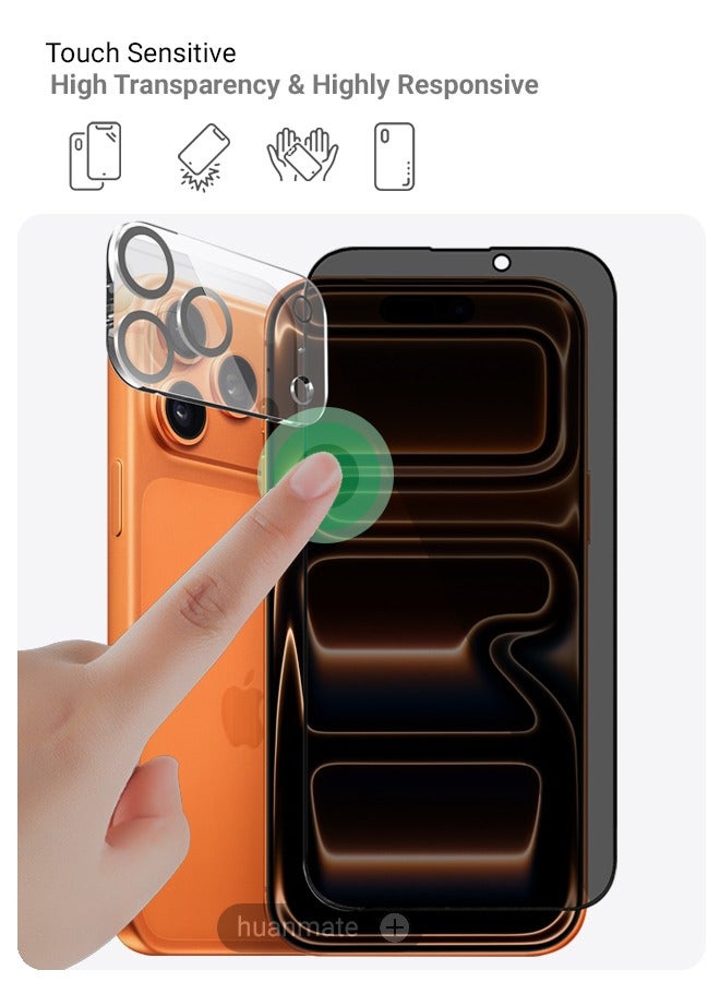 huanmate 2 in 1 Apple iPhone 17 Pro Protection Pack - Anti-Peeping Privacy Glass Screen Protector & Camera Lens Protector, Premium Edge-to-Edge, High Transparency, Anti-Explosion, Easy Installation - Image 5