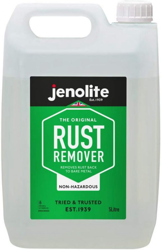 JENOLITE مزيل الصدأ غير الخطير من JENOLITE | 5 لترات | أساس مائي | مزيل الصدأ للمعادن: الحديد، الفولاذ، الكروم والألمنيوم | مثالي لخزانات الوقود | صديق للبيئة، مزيل صدأ غير سام حجم قابل للتعديل - Image 1