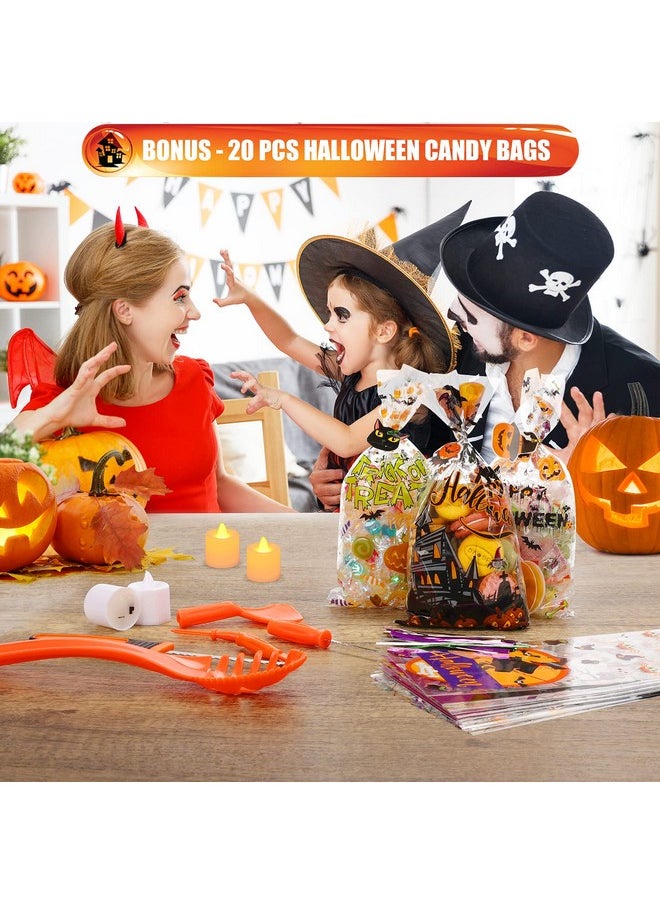 SKINOSM - Pumpkin Carving Kit For Kids, 6 Easy Halloween Pumpkin Carving Tools Set, 6 Led Candles, 10 Carving Stencils & 20 Halloween Cellophane Candy Bags - Image 1