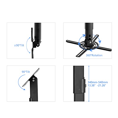 suptek Black Projector Ceiling Mount Bracket Fits Flat or Sloped Ceiling Height Adjustable with Extendable Length for LCD/DLP Projector Mount (PR05B) - Image 4