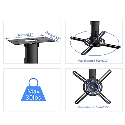 suptek Black Projector Ceiling Mount Bracket Fits Flat or Sloped Ceiling Height Adjustable with Extendable Length for LCD/DLP Projector Mount (PR05B) - Image 5