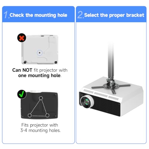 suptek Black Projector Ceiling Mount Bracket Fits Flat or Sloped Ceiling Height Adjustable with Extendable Length for LCD/DLP Projector Mount (PR05B) - Image 3