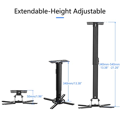 suptek Black Projector Ceiling Mount Bracket Fits Flat or Sloped Ceiling Height Adjustable with Extendable Length for LCD/DLP Projector Mount (PR05B) - Image 2