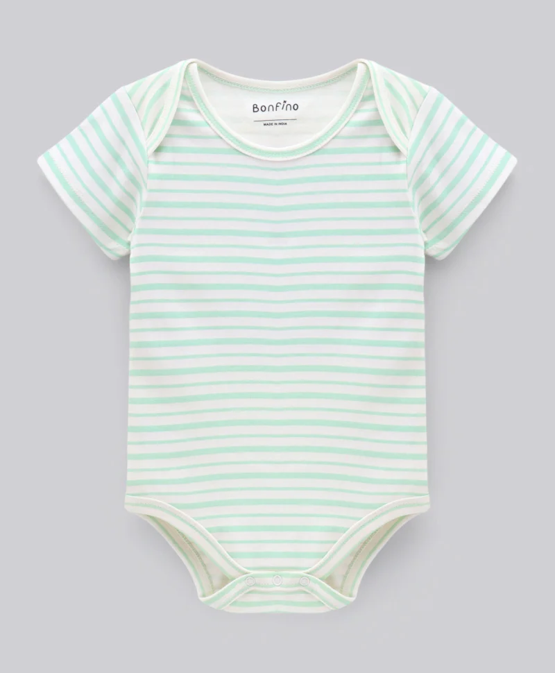 Bonfino Bonfino Half Sleeves Printed & Striped Onesies Pack of 3 - Blue Pink
