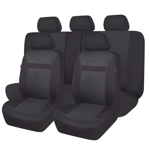 Flying Banner Car Seat Covers Full Set Universal fit Most Car,Truck,SUV and Van Comfortable Airbag Compatible Jacquard & Polyester (Full Set - Low Back, Black Black) - Image 1