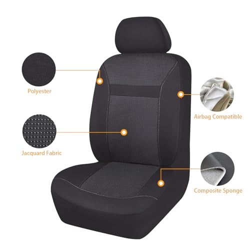 Flying Banner Car Seat Covers Full Set Universal fit Most Car,Truck,SUV and Van Comfortable Airbag Compatible Jacquard & Polyester (Full Set - Low Back, Black Black) - Image 2