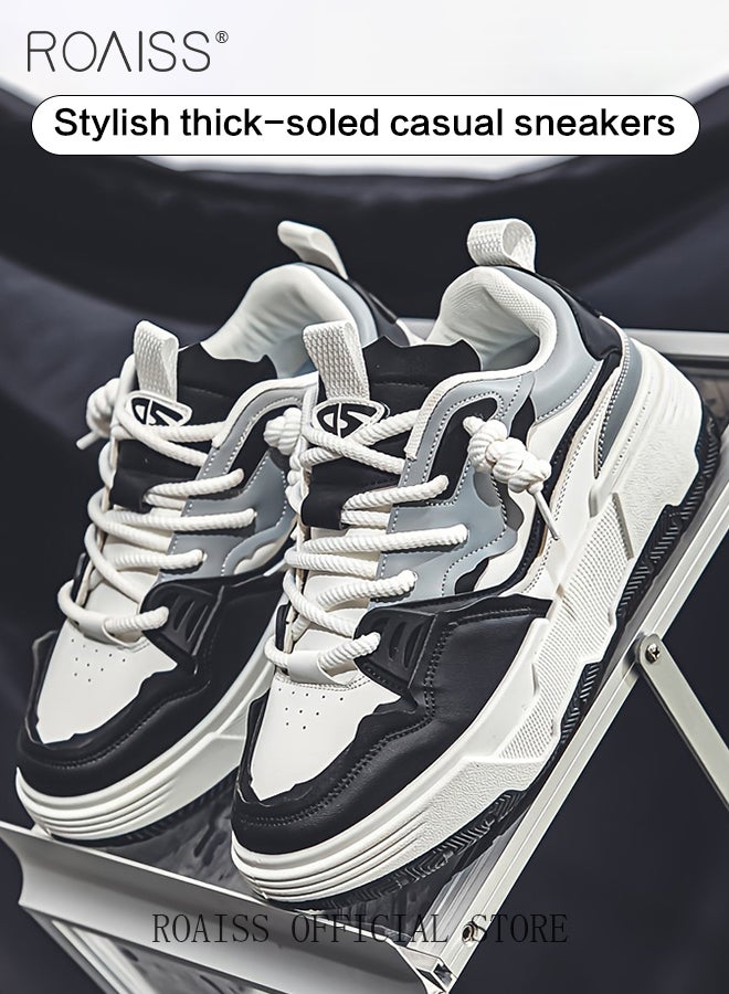 roaiss Colour Blocked Casual Chunky Sneakers for Men Lace up Comfy Non Slip Street Style Skate Shoes for Outdoor Workout Activities Mens Stylish Low Cut Soft Sole Breathable Sports Shoes for All Seasons Round Toe Shoes Low Top Sneaker - Image 3