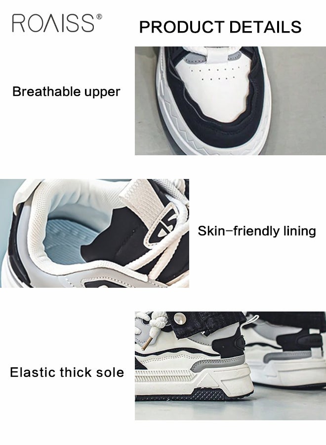 roaiss Colour Blocked Casual Chunky Sneakers for Men Lace up Comfy Non Slip Street Style Skate Shoes for Outdoor Workout Activities Mens Stylish Low Cut Soft Sole Breathable Sports Shoes for All Seasons Round Toe Shoes Low Top Sneaker - Image 4