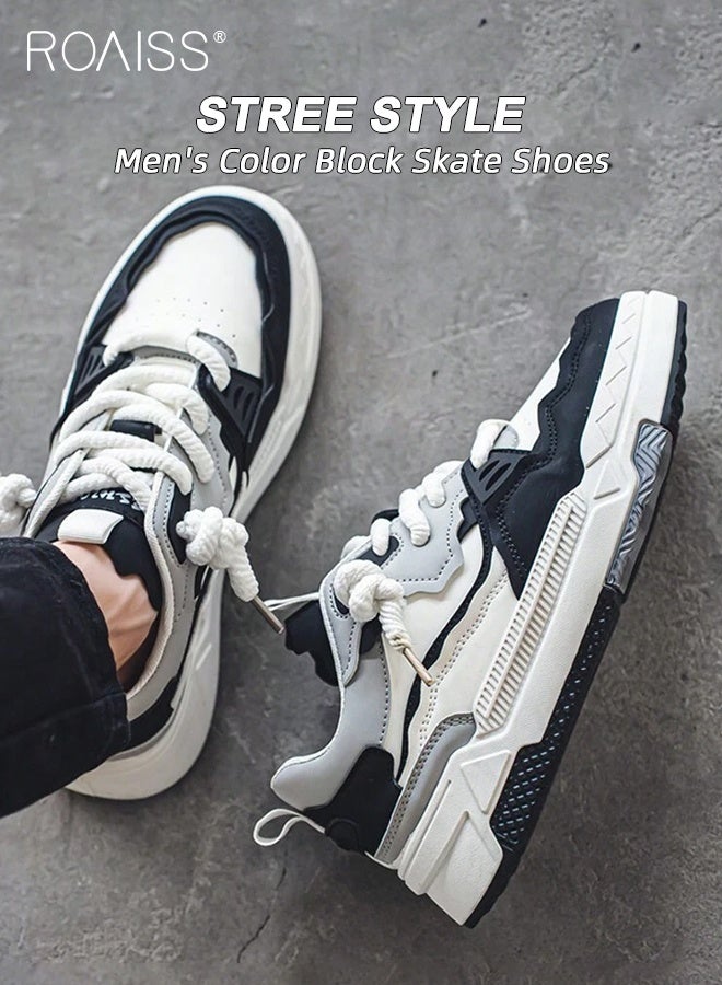 roaiss Colour Blocked Casual Chunky Sneakers for Men Lace up Comfy Non Slip Street Style Skate Shoes for Outdoor Workout Activities Mens Stylish Low Cut Soft Sole Breathable Sports Shoes for All Seasons Round Toe Shoes Low Top Sneaker - Image 5