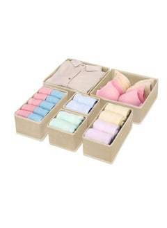 6-Pack Foldable Beige Fabric Drawer Organizers for Underwear, Socks and Shirts, Perfect Closet Storage Solution