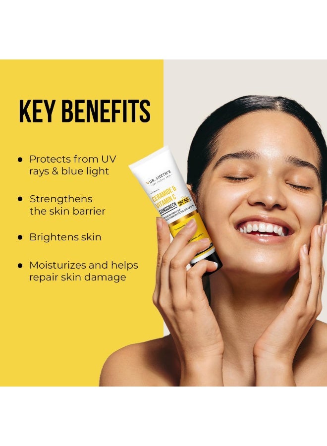 Dr. Sheth's Ceramide & Vitamin C Sunscreen | SPF 50+ Pa+++ | In-Vivo Tested | For Bright Skin & Healthy Glow | Non-Greasy, Quick-Absorbing, No White Cast | UVA/B & Bluelight Protection | For Men & Women | For All Skin Type | 125 g - Image 5