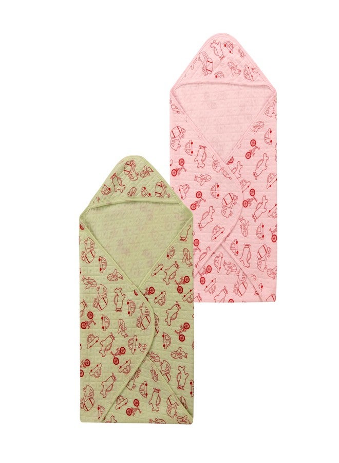 Dikary Hooded Baby Towel - Premium Soft Baby Bath Towel for Bathtub for Newborn, Infant - Ultra Absorbent, Natural Baby Stuff Towel for Boy and Girl (Pink Green) - Image 1