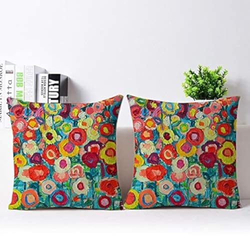 The Purple Tree Ethnic Printed Jute Cushion Covers (16X16 Inch, Pack of 2) Cushion Covers, Jute Cushion Covers, Sofa Cushion Covers, Diwali Cushion Cover Lr289, 220 TC, Multicolor - Image 1