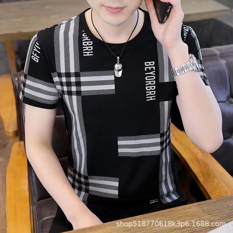 Men'S Short-Sleeved T-Shirt Ice Silk Slim-Fit Trendy Printed Wrinkle-Resistant Youth Men'S Half-Sleeved T-Shirt - Image 5