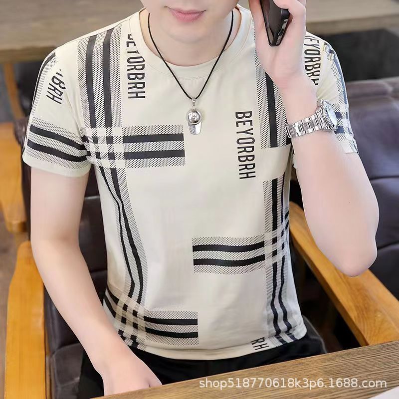 Men'S Short-Sleeved T-Shirt Ice Silk Slim-Fit Trendy Printed Wrinkle-Resistant Youth Men'S Half-Sleeved T-Shirt - Image 3