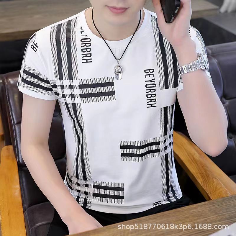 Men'S Short-Sleeved T-Shirt Ice Silk Slim-Fit Trendy Printed Wrinkle-Resistant Youth Men'S Half-Sleeved T-Shirt - Image 4