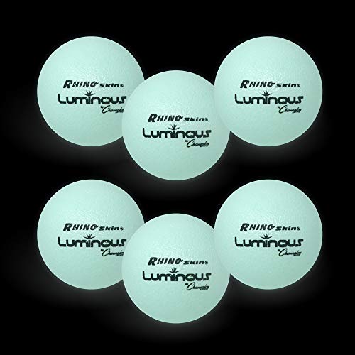 Champion Sports Premium Rhino Skin Dodgeballs with Mesh Storage Bag Set of 6 Glow in the Dark Playground Balls for Outdoor Games and Gym Class Low Bounce Dodgeballs - Image 1