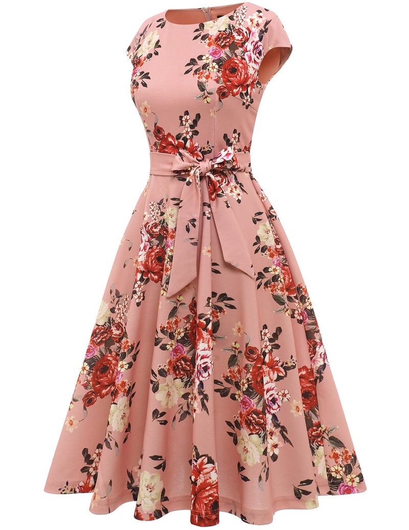 DRESSTELLS Women's Coctail Dresses Semi Formal Floral Wedding Guest Spring Summer Fancy Garden Tea Party Dinner Plus Size Dress Print Blush Flower 3XL - Image 3