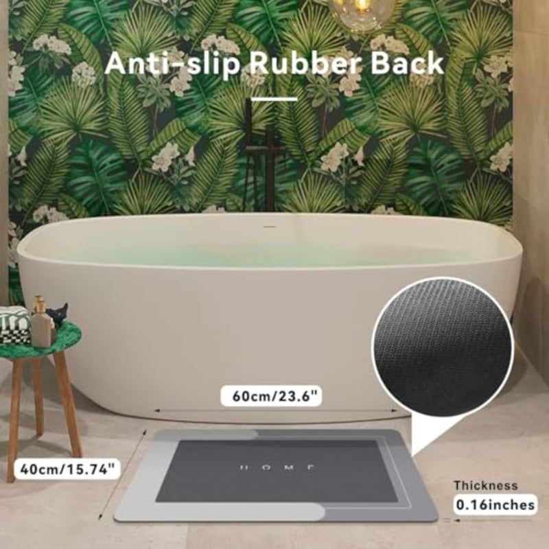 Grey Diatom Bath Mat, Quick-Dry Super Absorbent Bathroom Floor Mat - Non-Slip Thickened Soft Bathtub Rug, Easy to Clean 60x40cm - Image 2