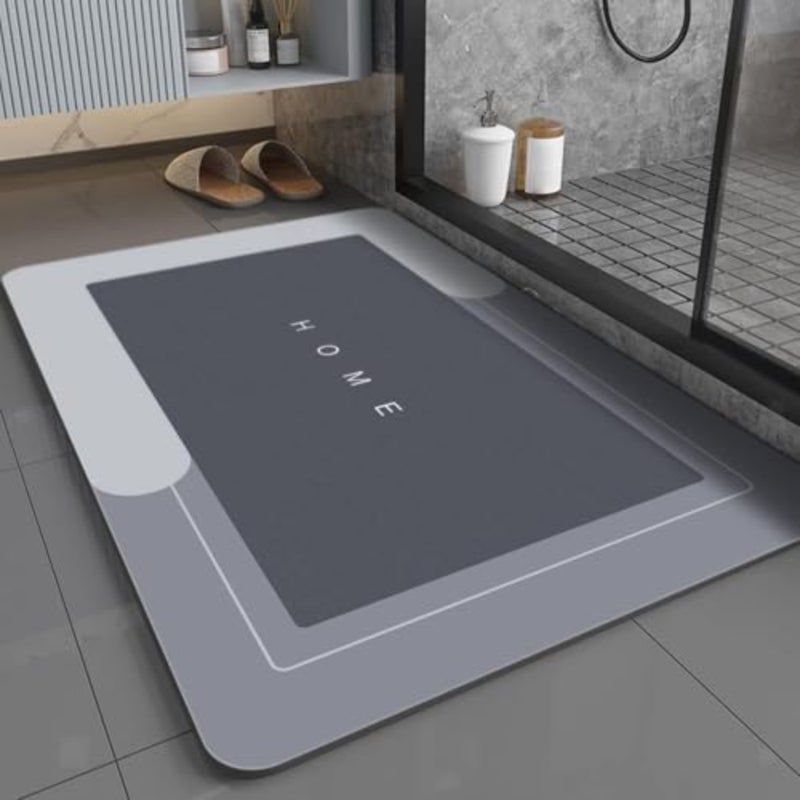 Grey Diatom Bath Mat, Quick-Dry Super Absorbent Bathroom Floor Mat - Non-Slip Thickened Soft Bathtub Rug, Easy to Clean 60x40cm - Image 1
