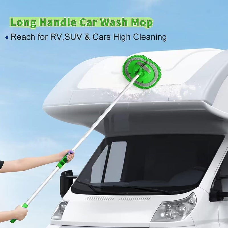 Wontolf 62'' Car Wash Brush with Long Handle Chenille Microfiber Car Wash Mop Kit Mitt Car Washing Brush Cleaning Kits Car Care Kits Scratch-Free Replacement Head Towels for Cars RV Truck Boat - Image 4