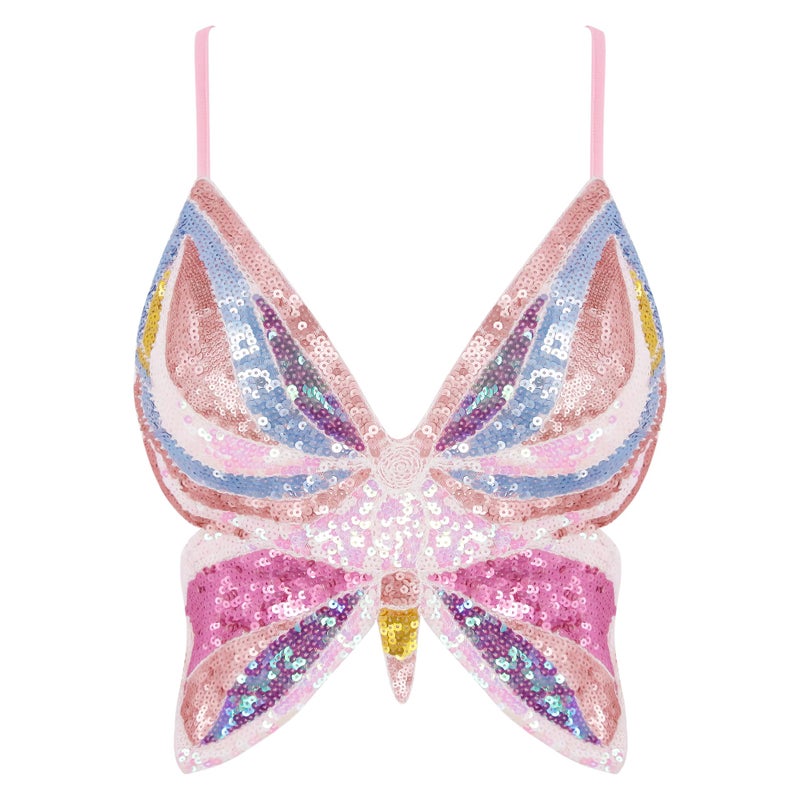 Mocure Womens Sparkly Butterfly Sequin Crop Tops Sexy Trendy Sleeveless Cute Butterfly Halter Tops Rave - Image 1
