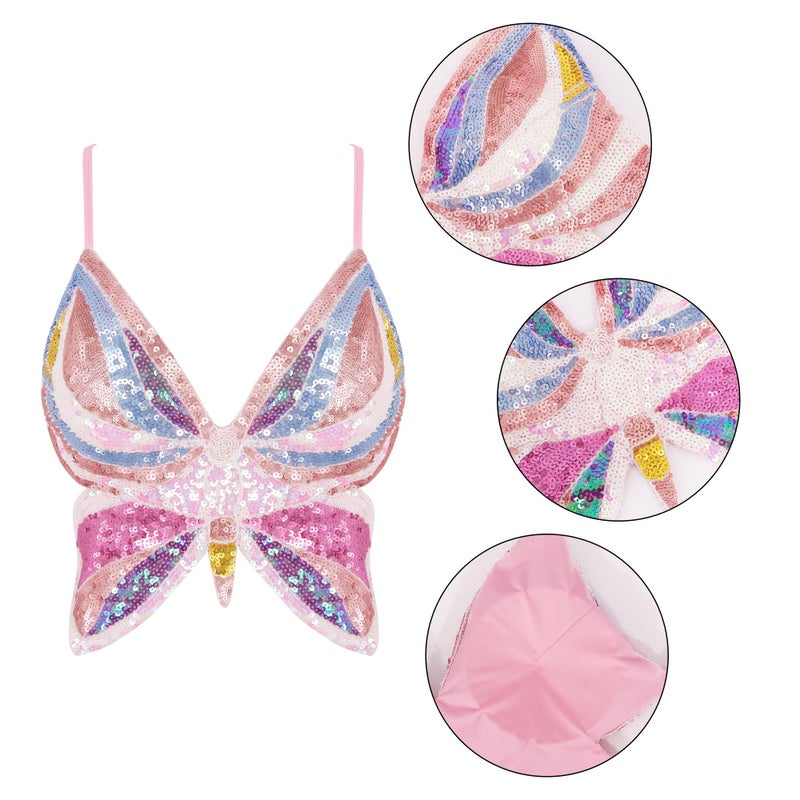 Mocure Womens Sparkly Butterfly Sequin Crop Tops Sexy Trendy Sleeveless Cute Butterfly Halter Tops Rave - Image 5