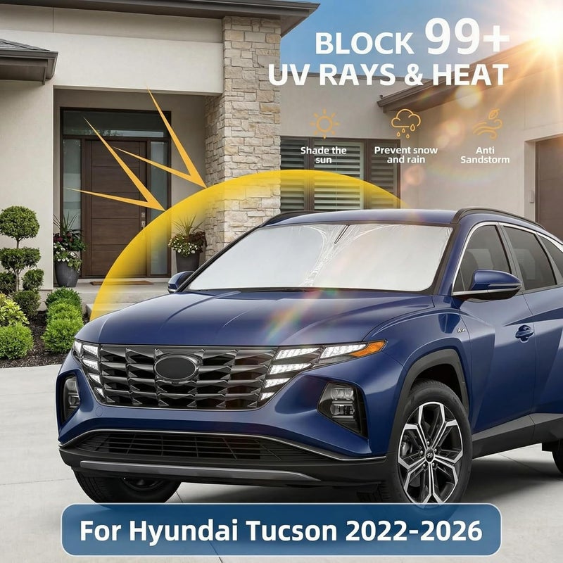 AuyNeas Windshield Sun Shade for Hyundai Tucson 2022-2025 Double Layer 240T Front Window Shade Custom Fit Tucson Sun Visor Foldable Shade Blocks UV Rays Summer Must Have Car Accessories Globally trusted affordable quality - Image 2