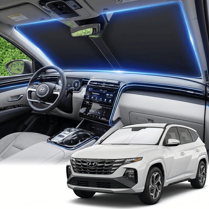 AuyNeas Windshield Sun Shade for Hyundai Tucson 2022-2025 Double Layer 240T Front Window Shade Custom Fit Tucson Sun Visor Foldable Shade Blocks UV Rays Summer Must Have Car Accessories Globally trusted affordable quality - Image 1