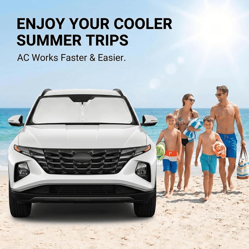 AuyNeas Windshield Sun Shade for Hyundai Tucson 2022-2025 Double Layer 240T Front Window Shade Custom Fit Tucson Sun Visor Foldable Shade Blocks UV Rays Summer Must Have Car Accessories Globally trusted affordable quality - Image 4
