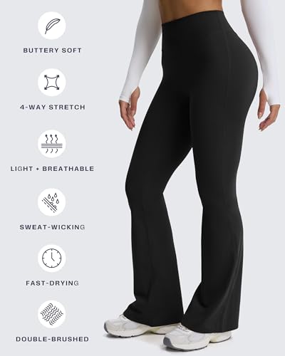 Aoxjox Flare Leggings for Women Metamorph Mid-Rise Hidden Scrunch Butt Lifting Wide Leg Yoga Pants 34" (Black, Small) - Image 4