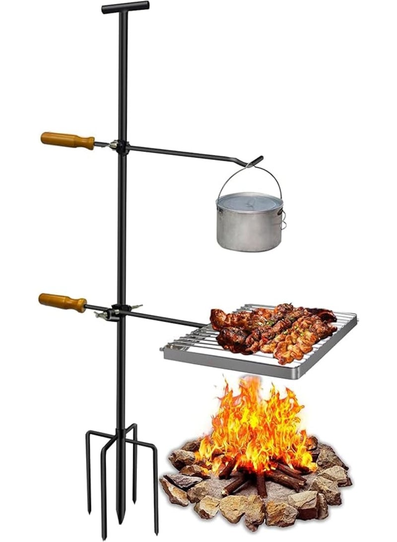 SOLARAE شبكة شواء نار المخيم، شواية نار متنقلة، معدات طهي نار المخيم مع قاعدة دوارة من الصلب لشواء نار مفتوحة في التخييم - Image 1