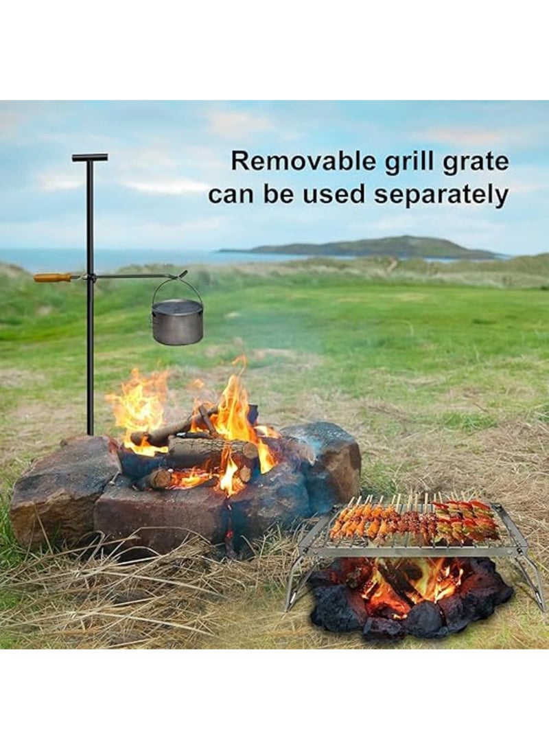 SOLARAE شبكة شواء نار المخيم، شواية نار متنقلة، معدات طهي نار المخيم مع قاعدة دوارة من الصلب لشواء نار مفتوحة في التخييم - Image 3