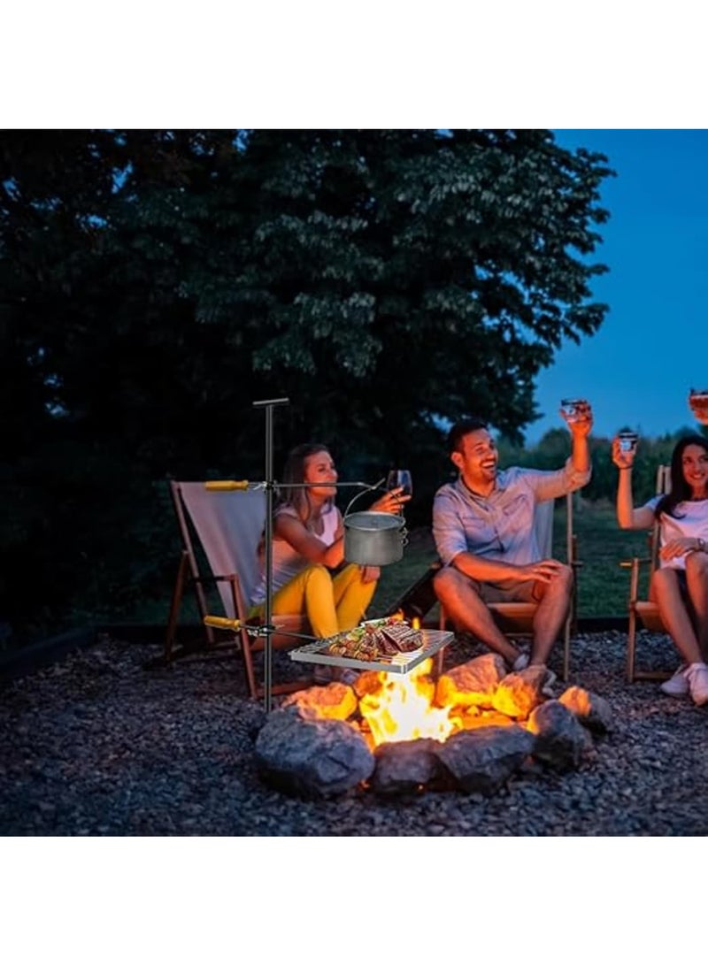 SOLARAE شبكة شواء نار المخيم، شواية نار متنقلة، معدات طهي نار المخيم مع قاعدة دوارة من الصلب لشواء نار مفتوحة في التخييم - Image 2