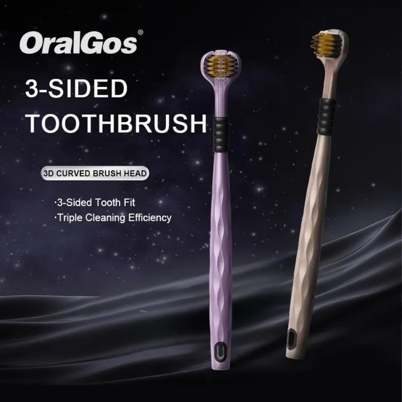 ISTORE 3‑Sided Toothbrush Ultra‑Soft Bristles | Triple‑Head 360° Manual Brush for Plaque Removal & Sensitive Gums | Built‑In Tongue Scraper | Eco‑Friendly BPA‑Free Design | 6Pcs - Image 2