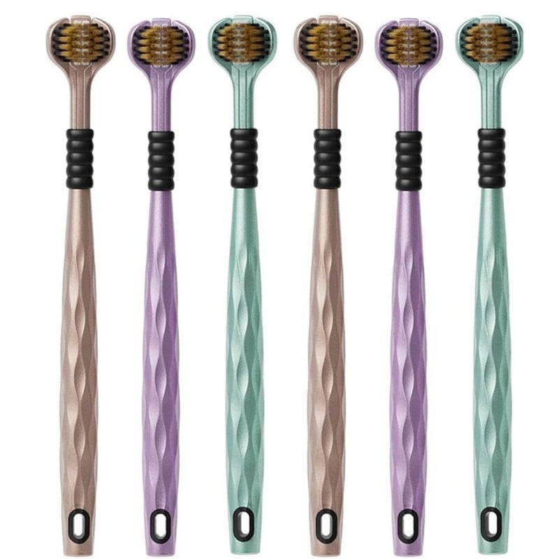 ISTORE 3‑Sided Toothbrush Ultra‑Soft Bristles | Triple‑Head 360° Manual Brush for Plaque Removal & Sensitive Gums | Built‑In Tongue Scraper | Eco‑Friendly BPA‑Free Design | 6Pcs - Image 1