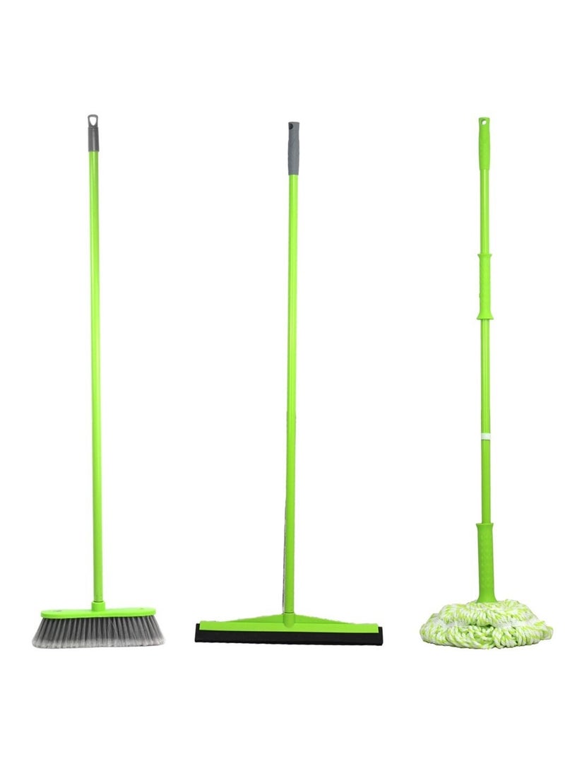Clean and Care Cleaning Set Combo Indoor Broom Wiper Squeegee Spin Mop All with Iron Stick Long Handle for Home Kitchen Office Assorted color - Image 1
