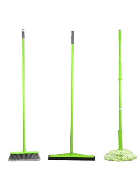 Clean and Care Cleaning Set Combo Indoor Broom Wiper Squeegee Spin Mop All with Iron Stick Long Handle for Home Kitchen Office Assorted color