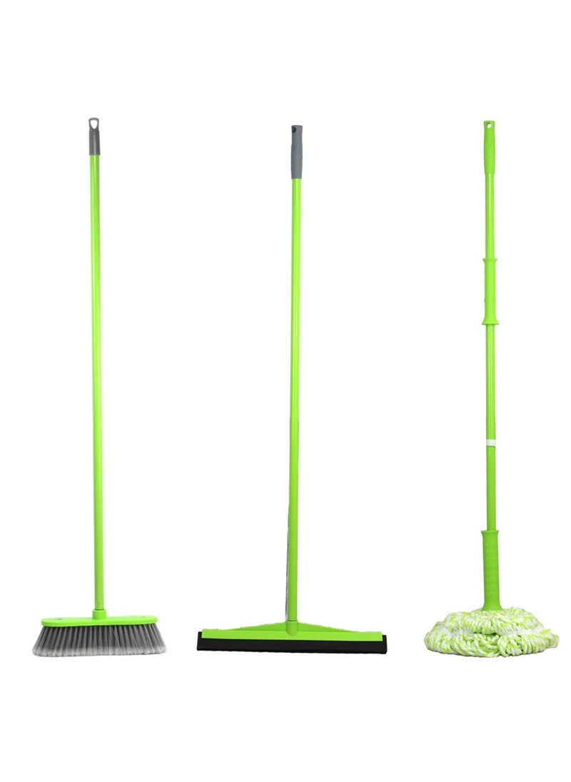 Clean and Care Clean and Care Cleaning Set Combo Indoor Broom Wiper Squeegee Spin Mop All with Iron Stick Long Handle for Home Kitchen Office Assorted color  - Image 1