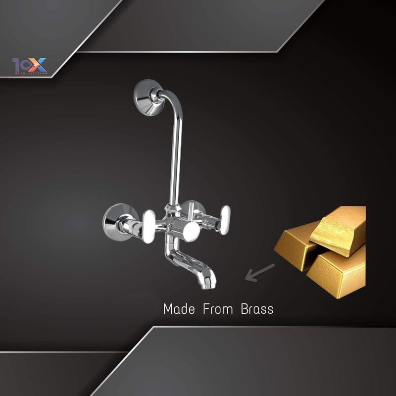 10X Brass Wall Mixer 2 in 1 for Bathroom WM-5502 with Provision for Overhead Shower with Long Bend Pipe Chrome Plated - Image 3