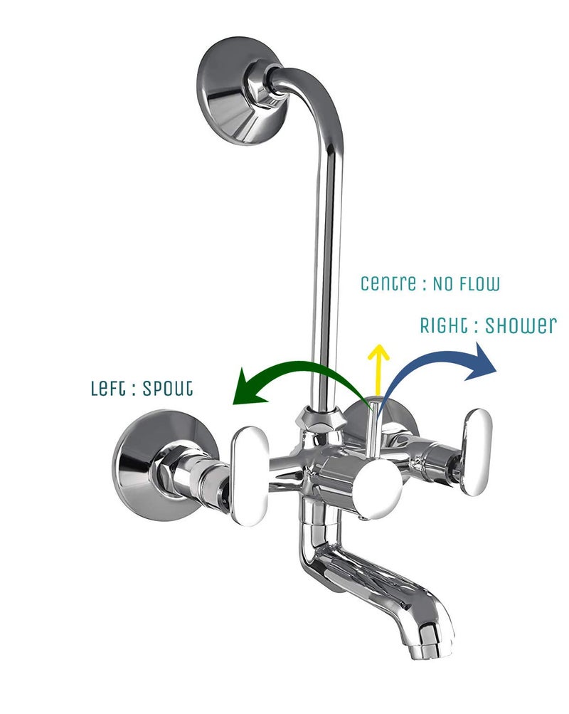 10X Brass Wall Mixer 2 in 1 for Bathroom WM-5502 with Provision for Overhead Shower with Long Bend Pipe Chrome Plated - Image 4