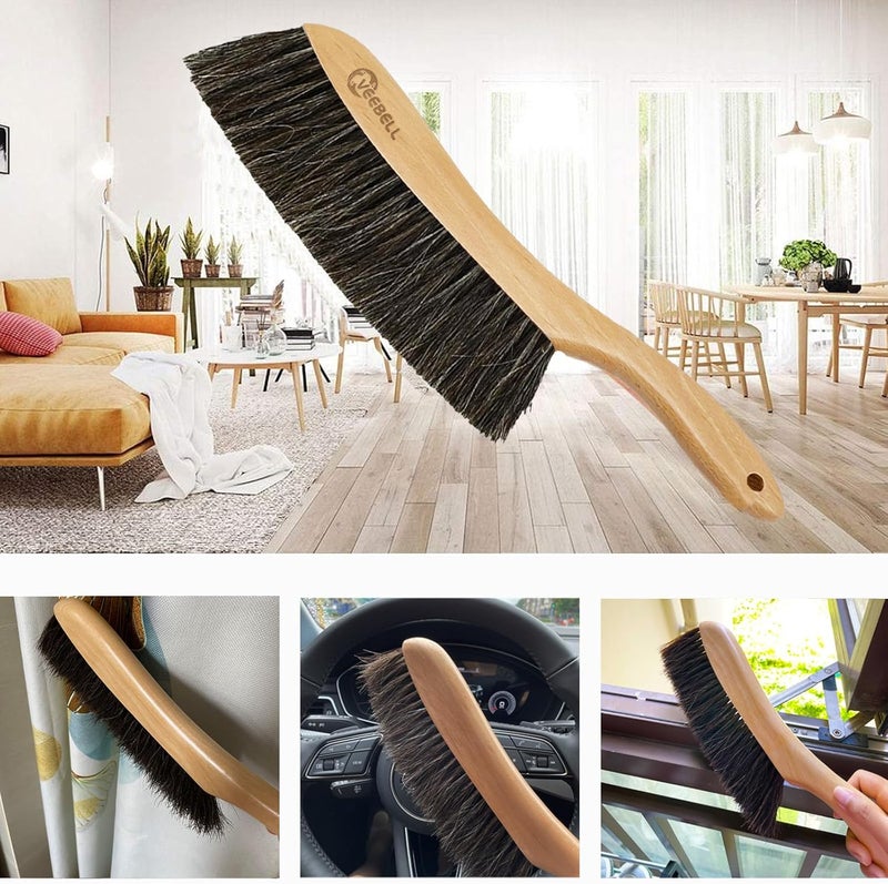 VEEBELL Horse Hair Brush Hand Broom Dusting Brush for Home Cleaning, Wood Handle Soft Brush Duster for Counter Furniture, Bed, Bench Fireplace,Car, Shop Brush Cleaning 14" Long Fine polished finish - Image 3