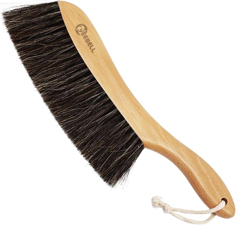 VEEBELL Horse Hair Brush Hand Broom Dusting Brush for Home Cleaning, Wood Handle Soft Brush Duster for Counter Furniture, Bed, Bench Fireplace,Car, Shop Brush Cleaning 14" Long Fine polished finish - Image 1